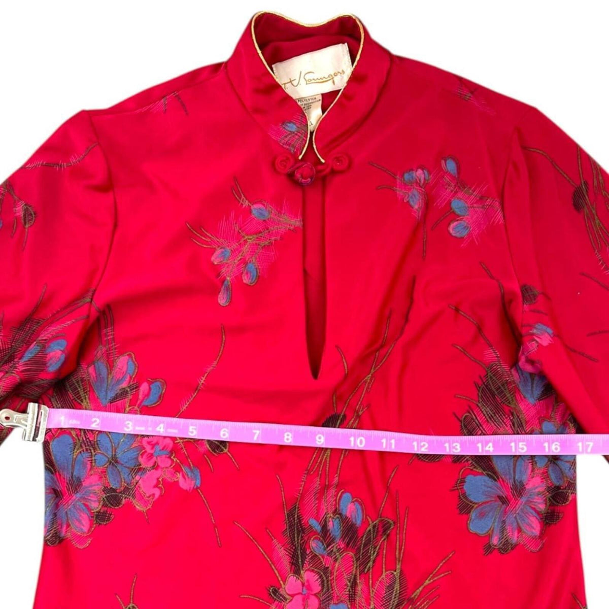 Vintage Inspired Floral Mandarin Collar Blouse Pink Purple Retro Glam Fair