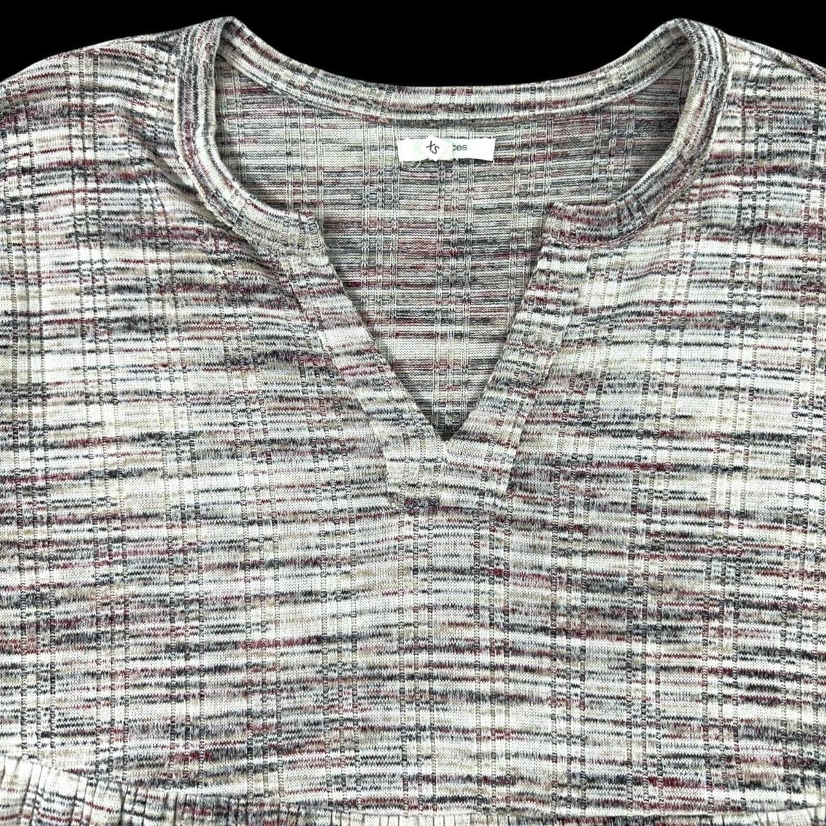 Maurices Space dye Babydoll Long Sleeve Tee Black White Flowy Knit Top