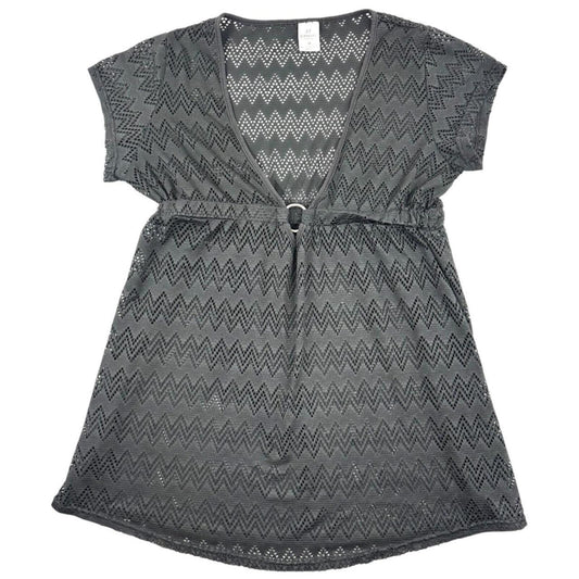 88 Madison Black Chevron Knit Mesh Beach Cover Up with Empire Waist