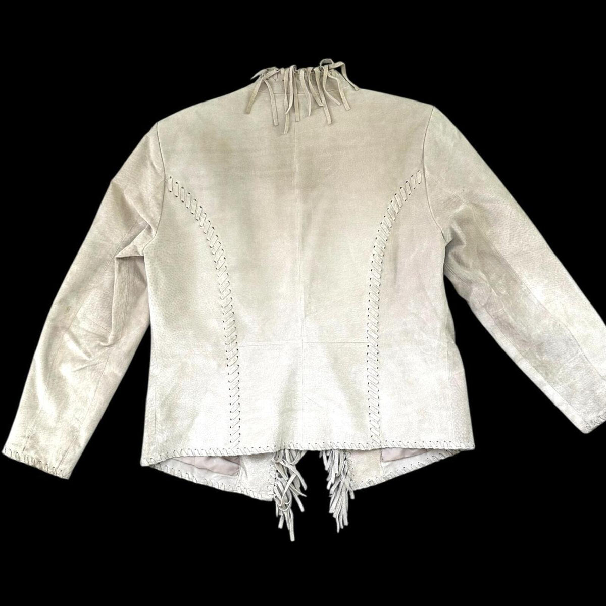 Chico's Taupe 100% Leather Fringe Jacket Bohemian Western
