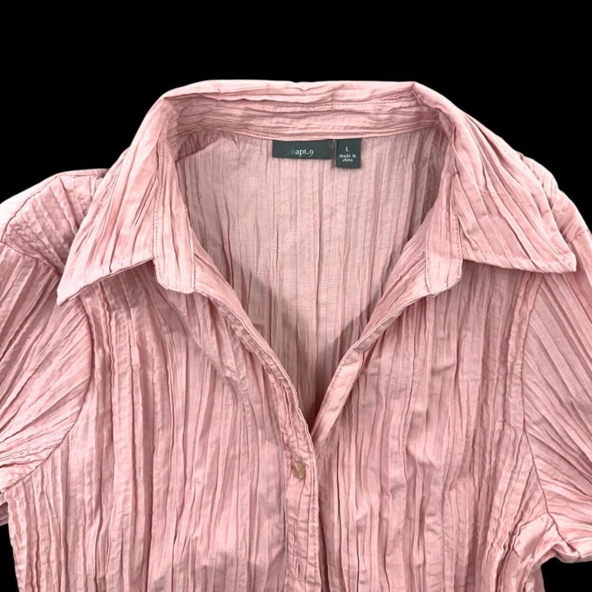 Apt. 9 Pink Pleated Long Sleeve Button Down Shirt Blouse