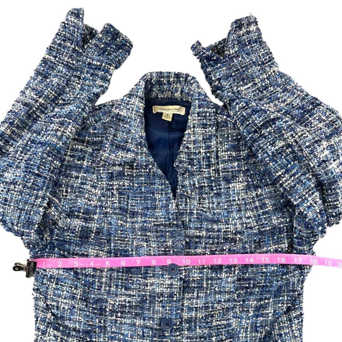 Coldwater Creek Blue Tweed Boucle Blazer Vintage Inspired Preppy Minimalist