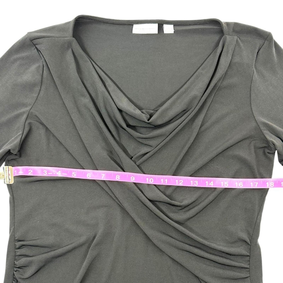 New York & Company Elegant Black Draped Cowl Neck Top 3/4 Sleeves Y2K