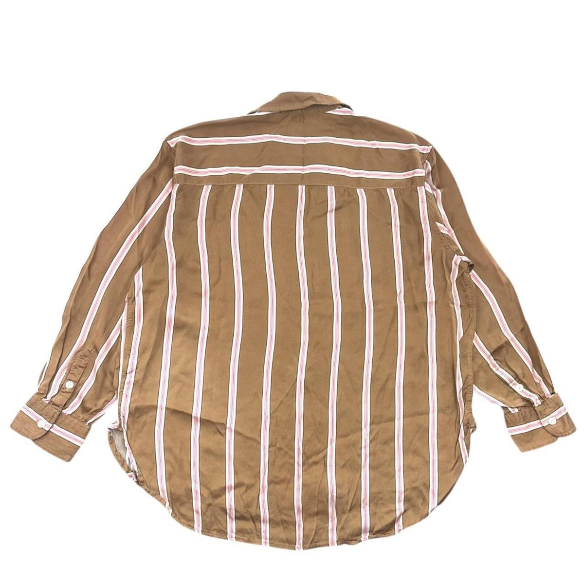 Aerie Satin Striped Button Down Blouse in Mocha Brown 90s Inspired