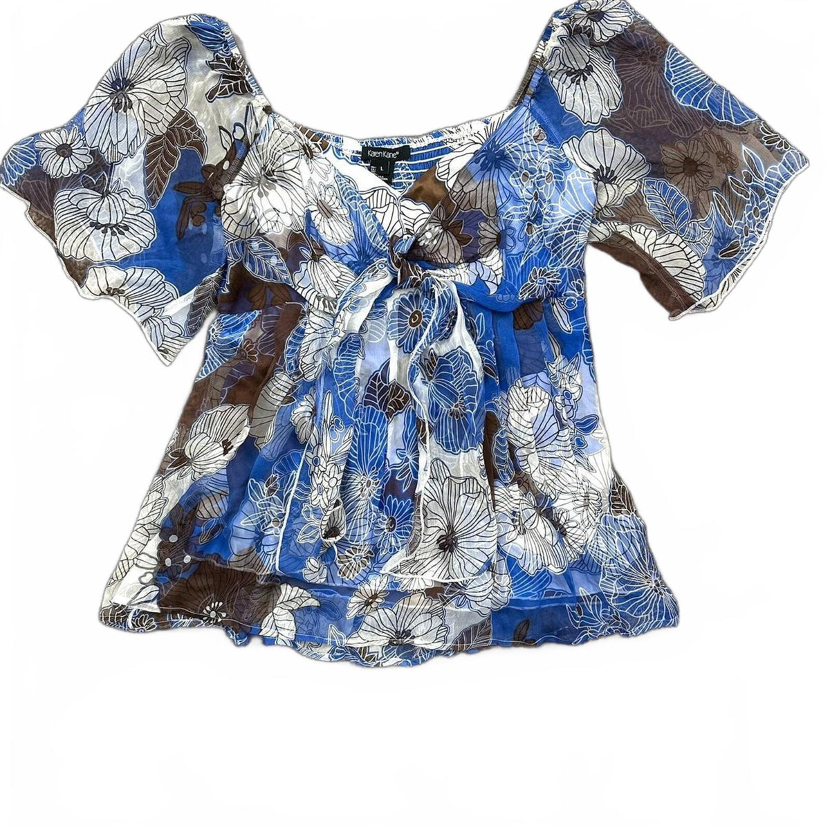 Karen Kane Floral Silk Tie Front Top Size Large