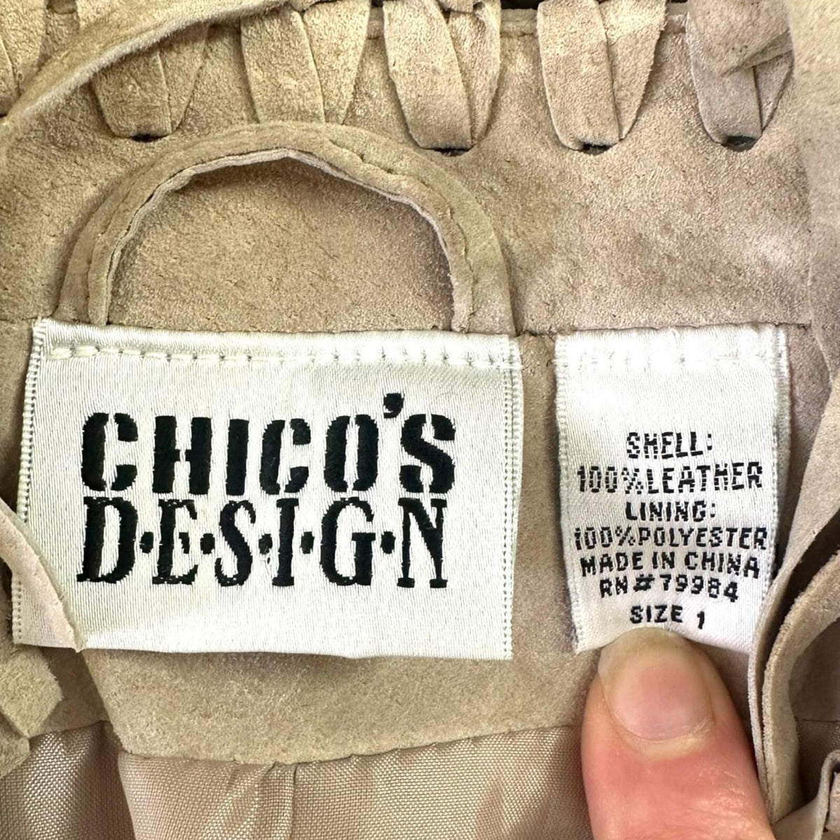 Chico's Taupe 100% Leather Fringe Jacket Bohemian Western