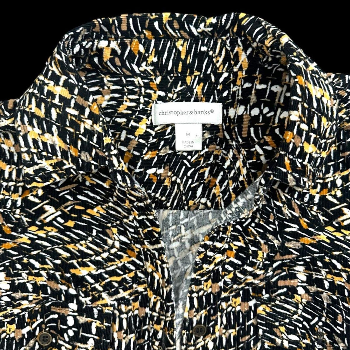 Christopher & Banks Button Front Jacket in Abstract Black White & Gold
