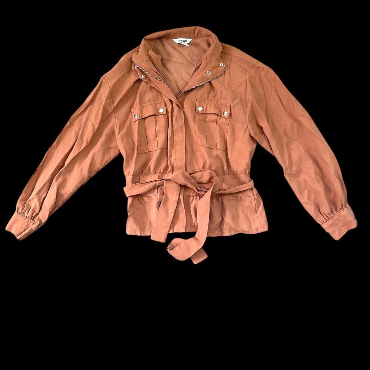 Nine West Belted Utility Military Shacket Pink Orange Bohemian Casual Preppy