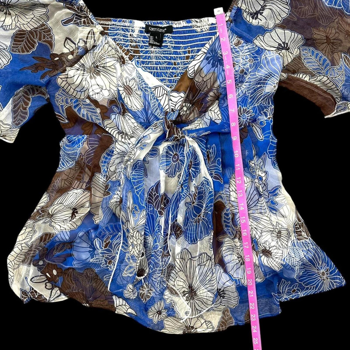 Karen Kane Floral Silk Tie Front Top Size Large