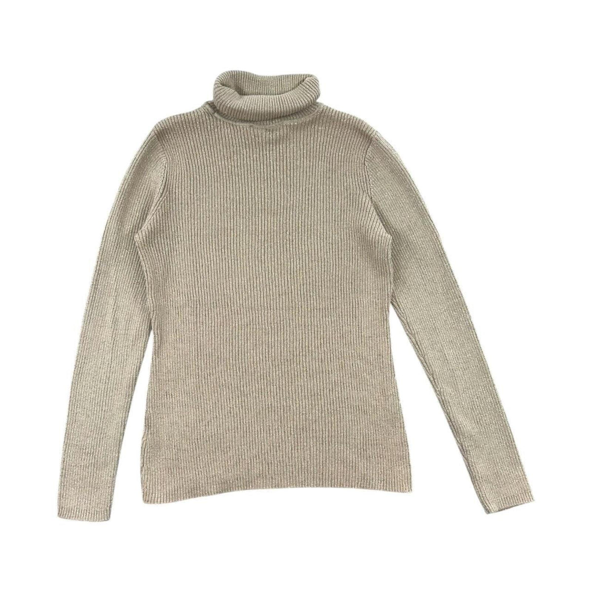 Basic Editions Beige Ribbed Knit Turtleneck Sweater Classic Minimalist 90s