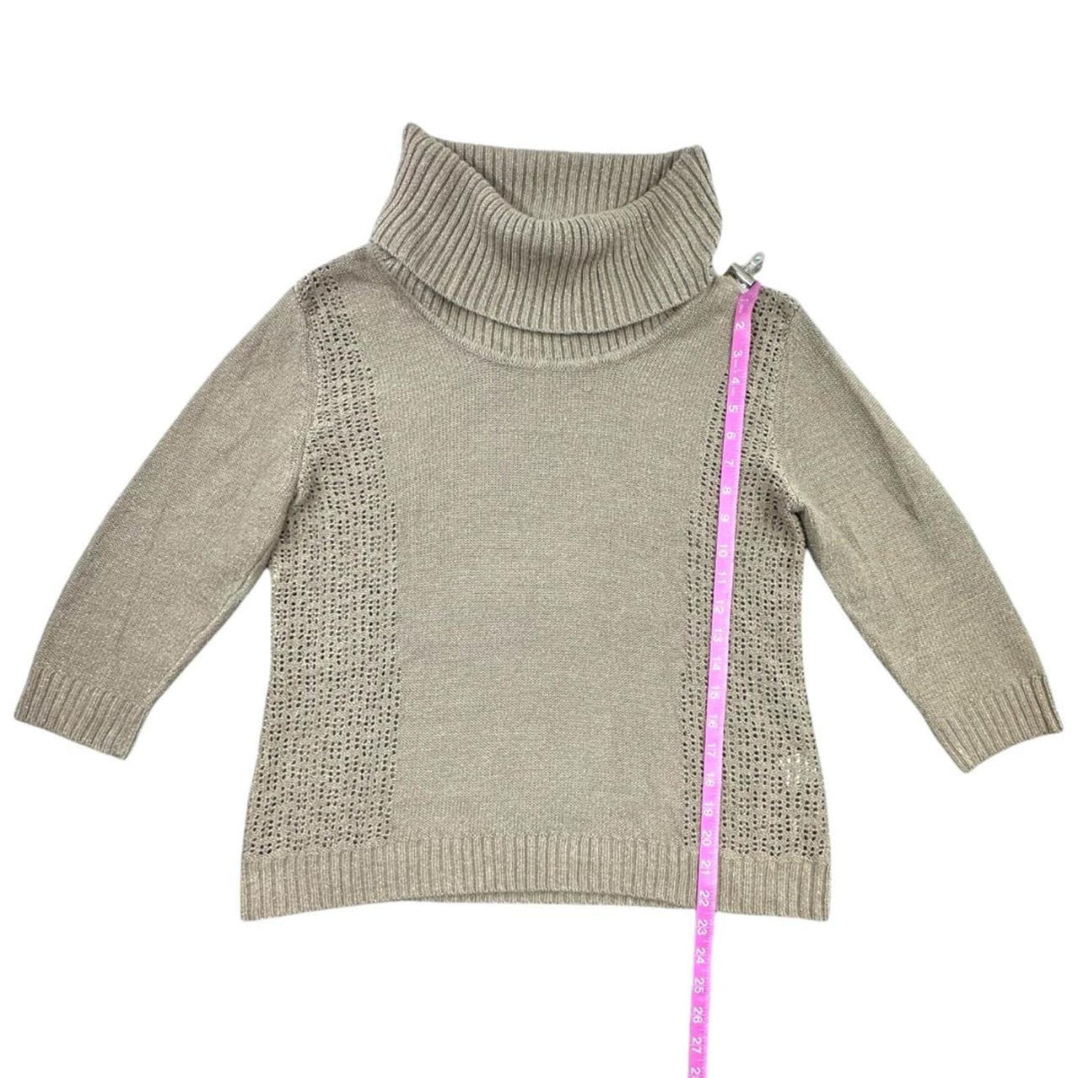 New York & Company Taupe Cowl Neck Sweater with Metallic Thread Detail