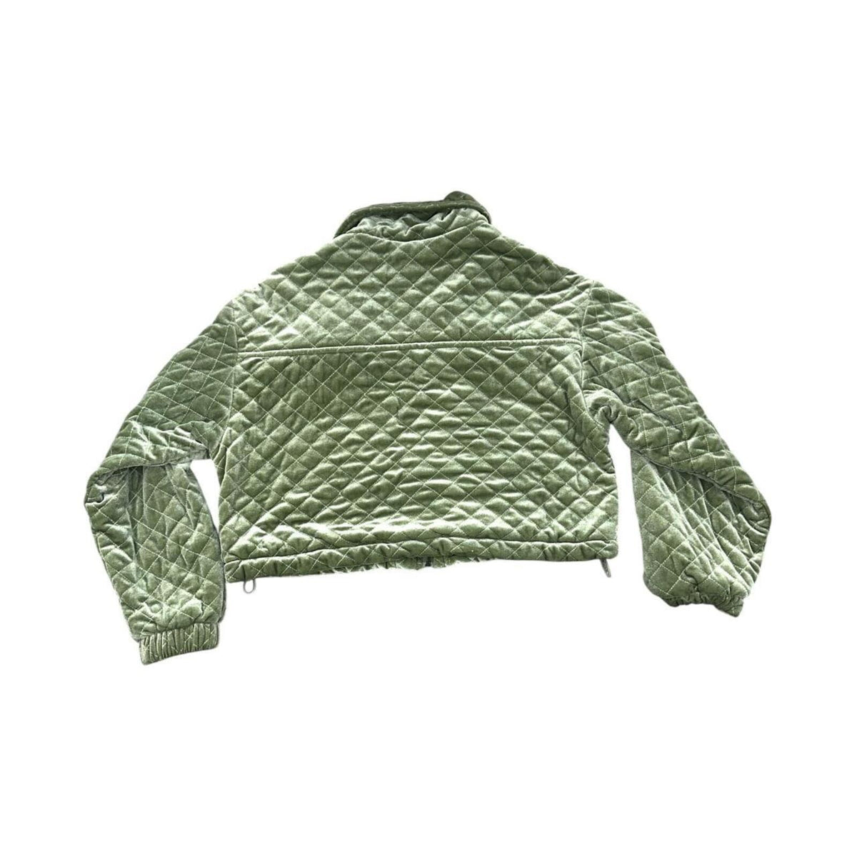 Forever 21 Quilted Velvet Jacket Sage Green Cropped Bomber Jacket Y2K Fairycore
