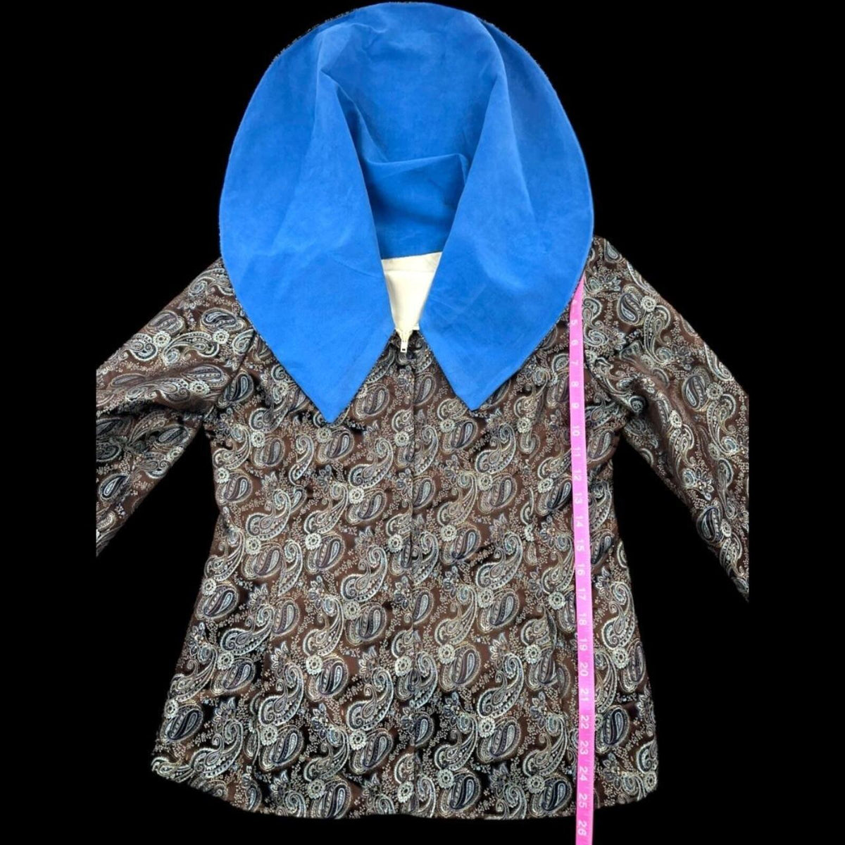 Vintage Paisley Jacket with Blue Velvet Collar Retro 60s 70s Mod Boho