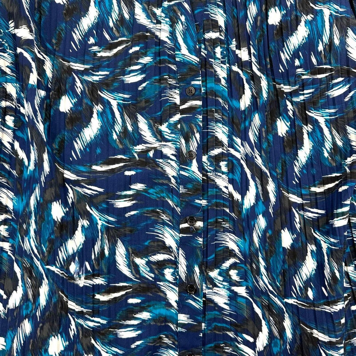 Fred David Y2K Office Siren Blouse in Blue Black Abstract Brushstroke Pattern