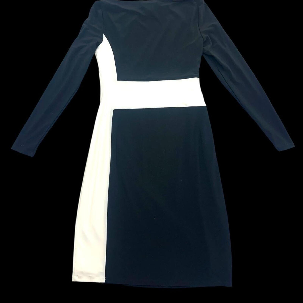Lauren Ralph Lauren Two Tone Black and Cream Sheath Dress Long Sleeve