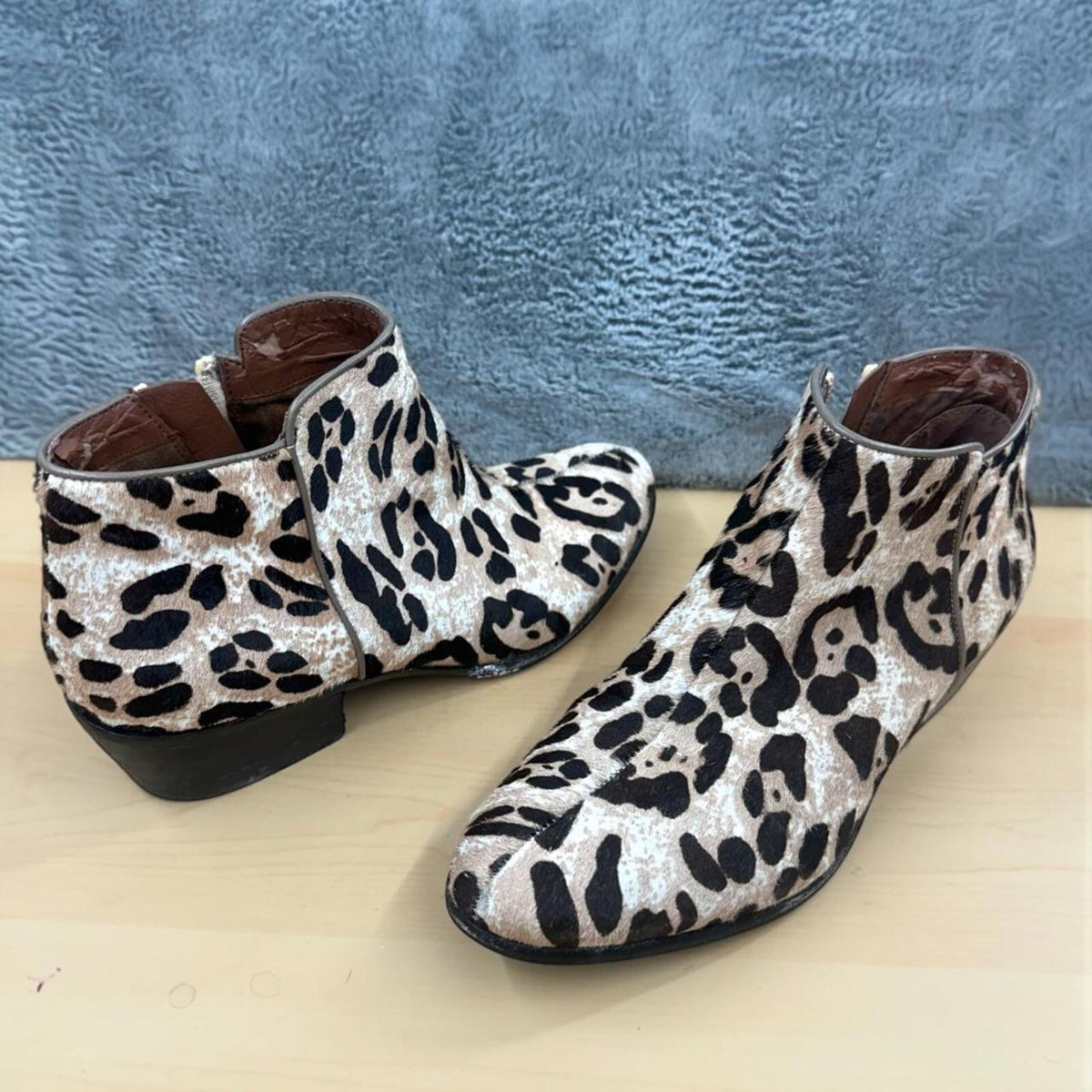 Sam Edelman Petty Leopard Print Calf Hair Ankle Booties Y2K