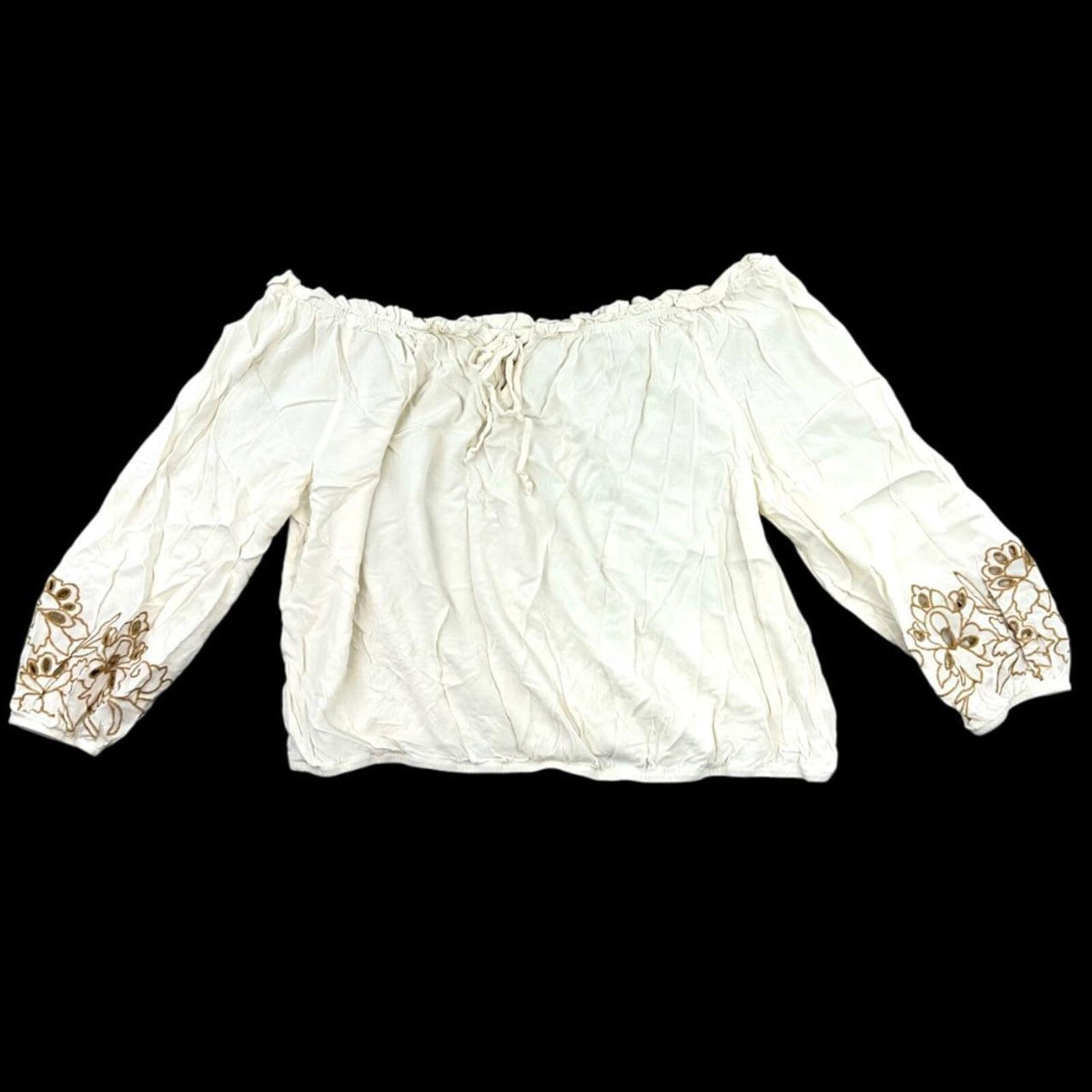 Maurices Off the Shoulder Blouse White Cream Floral Embroidered Bardot Neckline