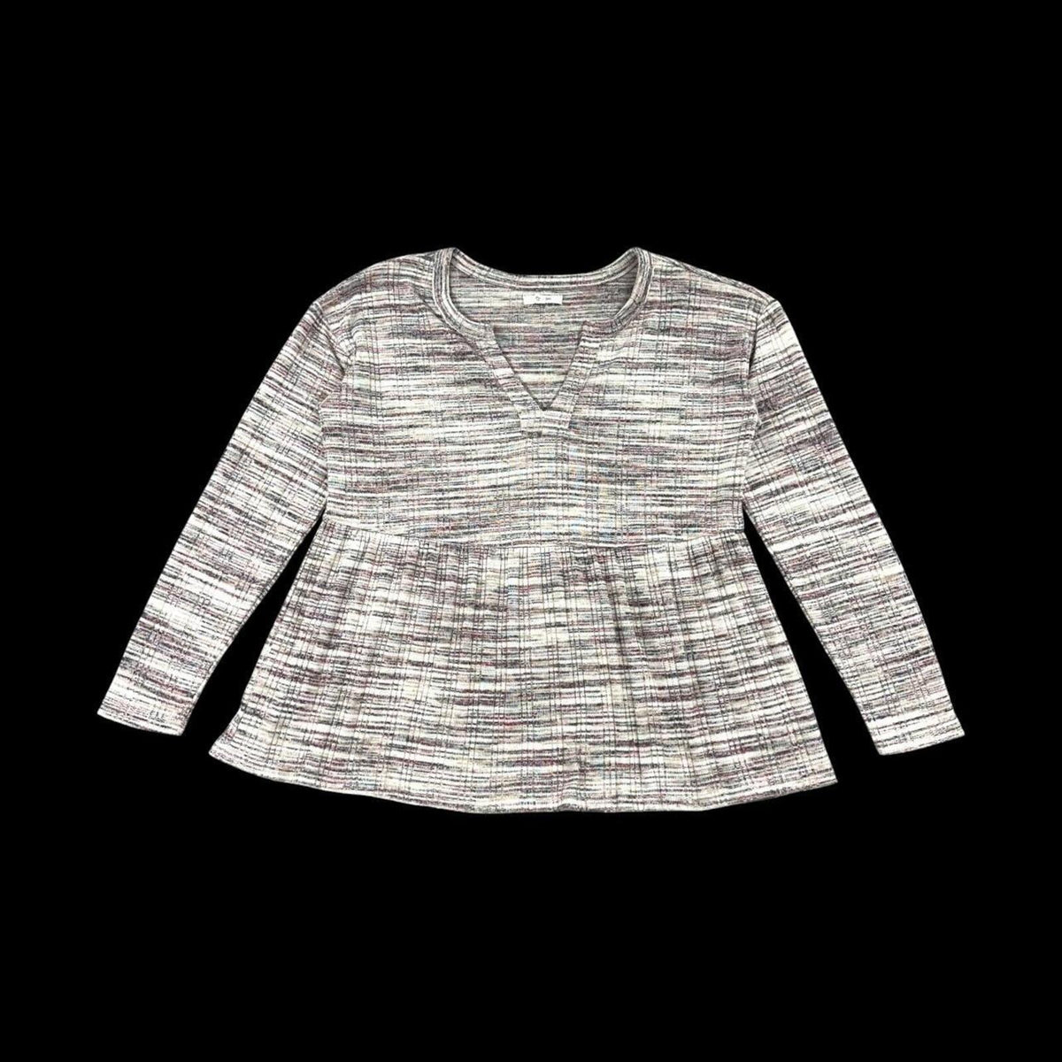 Maurices Space dye Babydoll Long Sleeve Tee Black White Flowy Knit Top