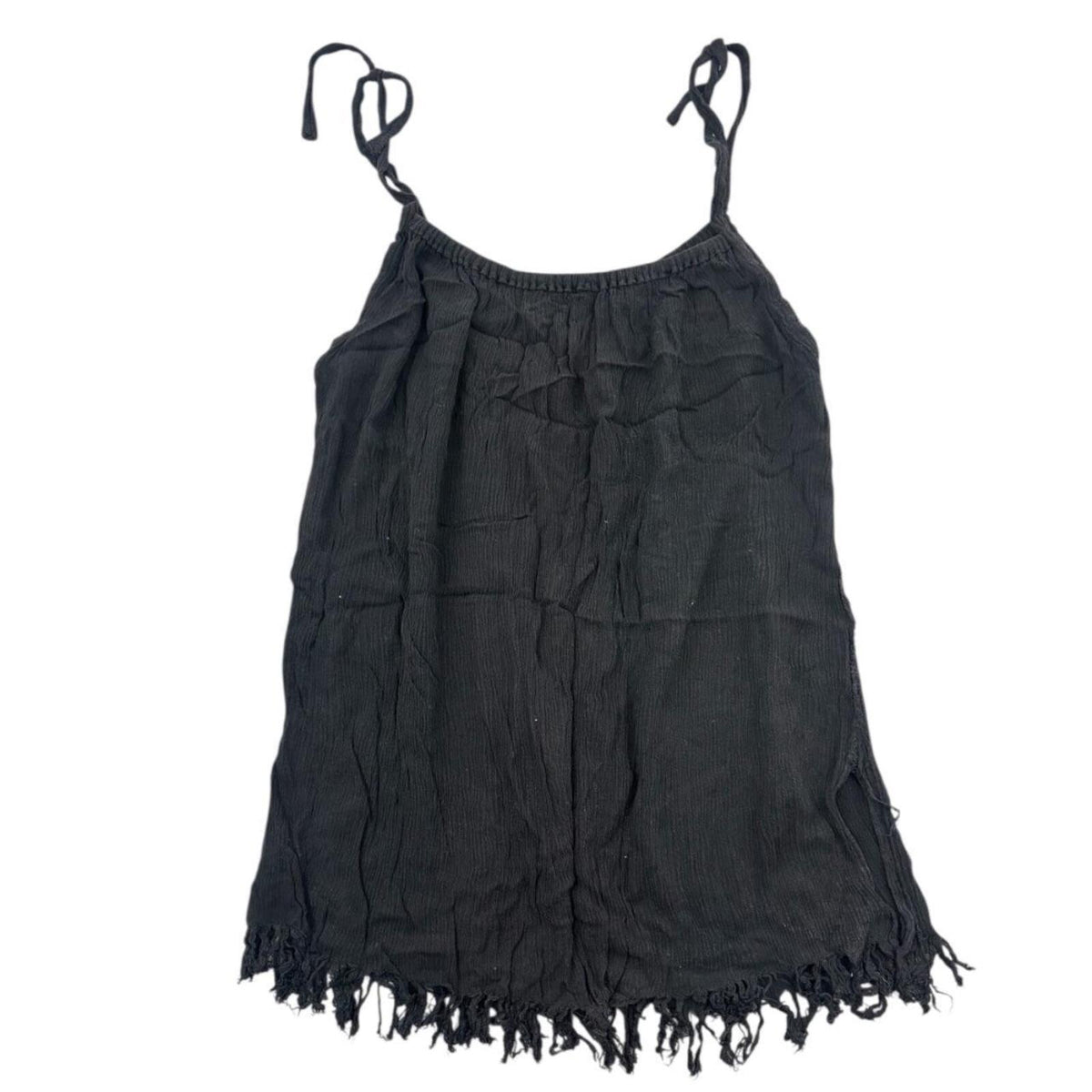 Black Crinkle Fringe Tank Top Bohemian Indie Fairycore
