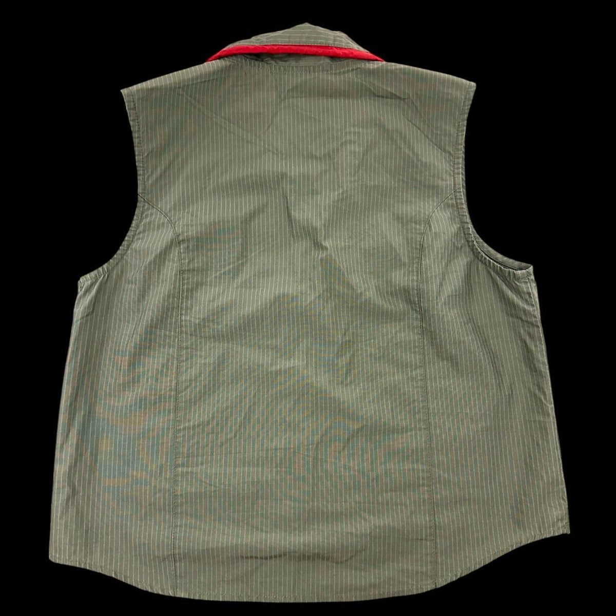 Xhilaration Utility Vest Olive Green Pinstripe Red Trim Y2K Gorpcore