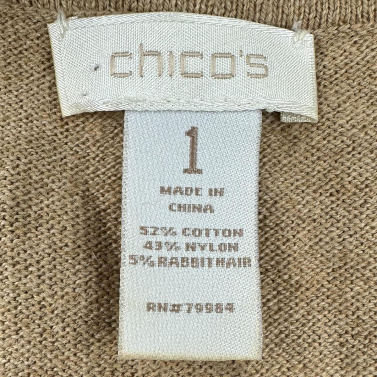 Chico's Tan Sleeveless Cowl Neck Sweater Soft Cotton Nylon Rabbit