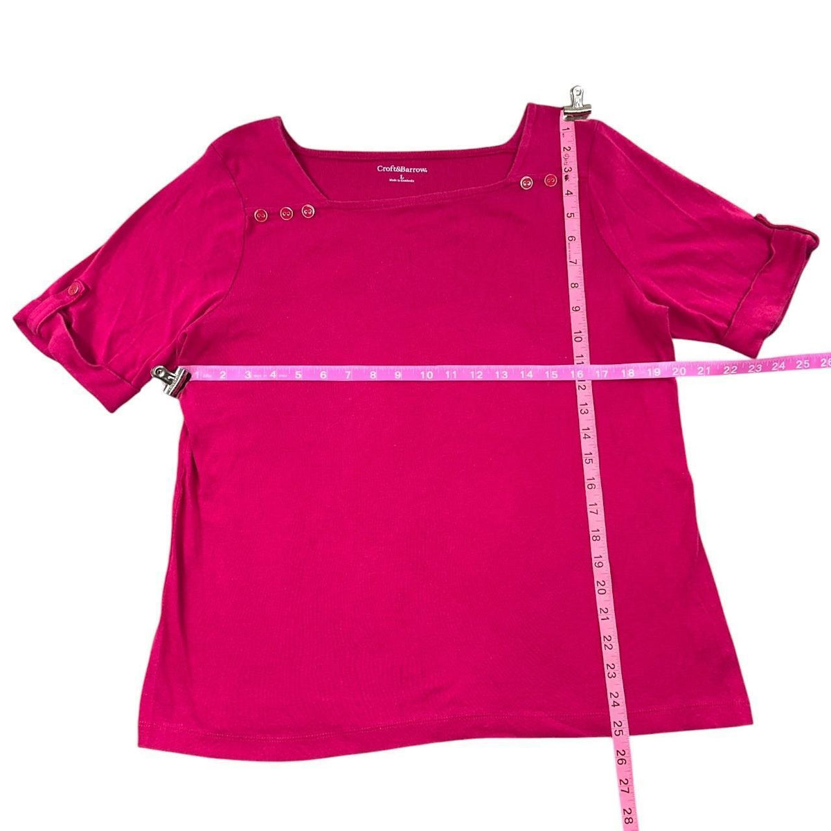 Croft & Barrow Vibrant Fuchsia Boatneck Top with Decorative Shoulder Buttons