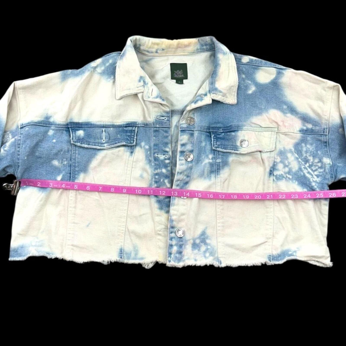 Wild Fable Bleached Tie Dye Cropped Denim Jacket Blue White Raw Hem Y2K Casual