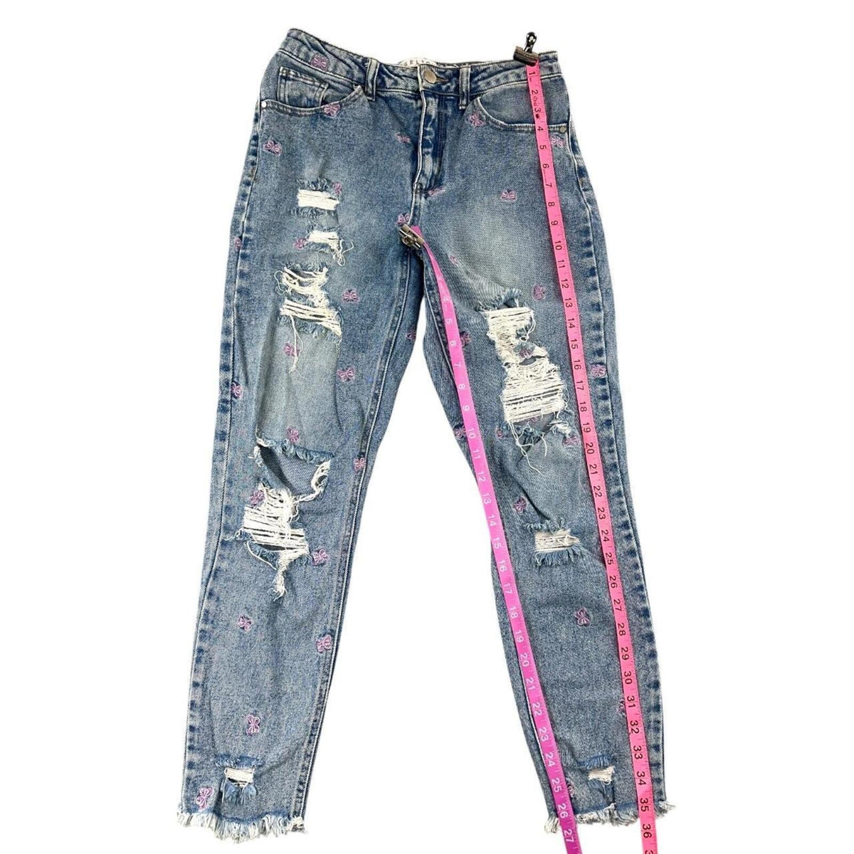 Tinseltown Butterfly Embroidered Distressed Mom Jeans High Rise Y2K Fairycore
