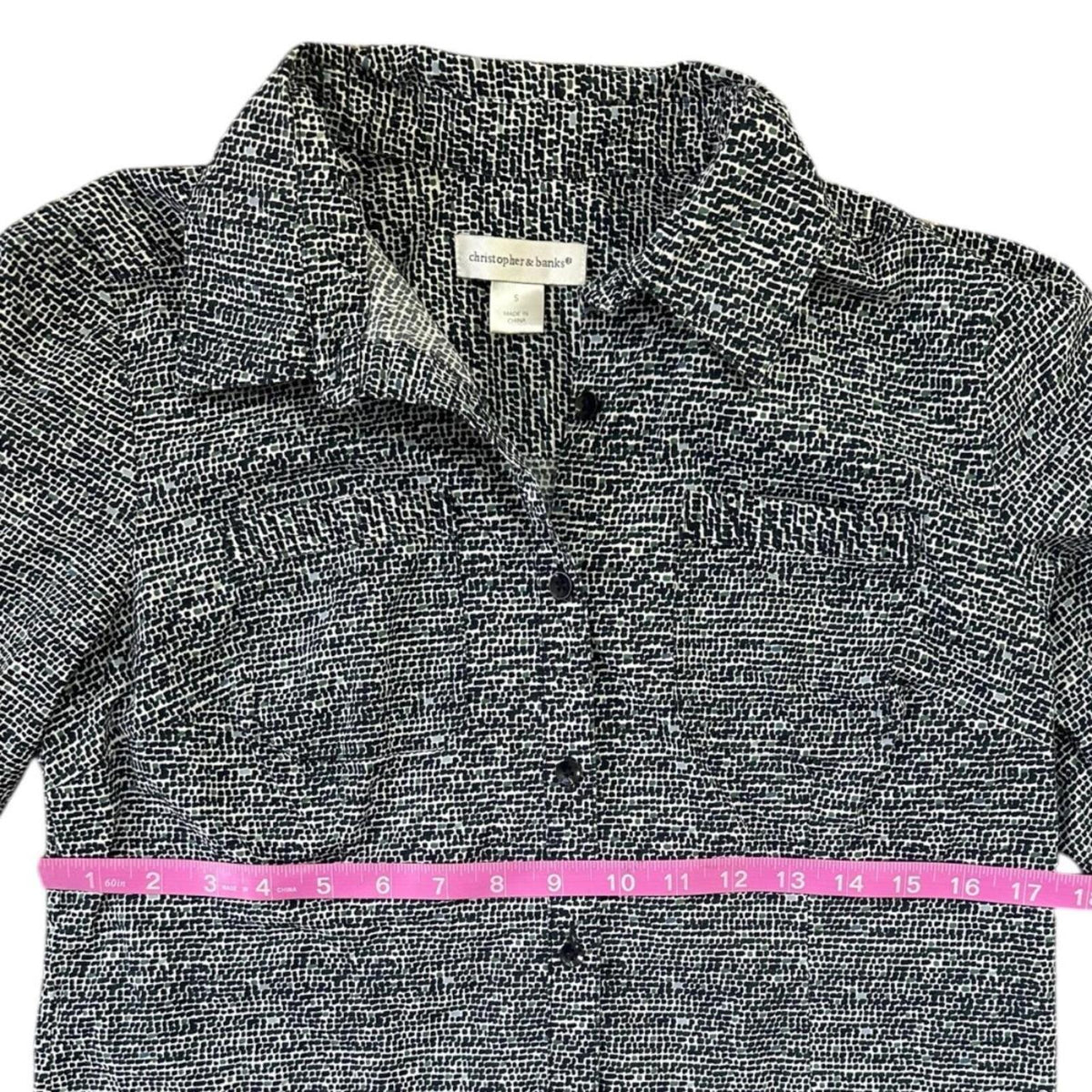 Christopher & Banks Long Sleeve Button Up Shirt Gray Blue Abstract Minimalist