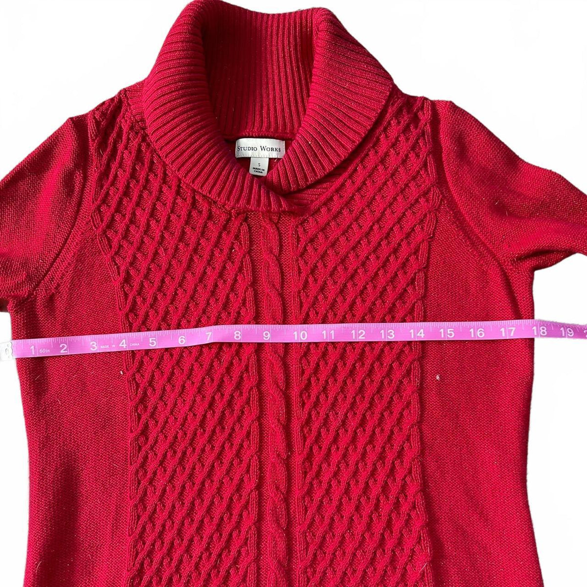 Studio Works Red Turtleneck Sweater Relaxed Fit Preppy Casual Knitwear