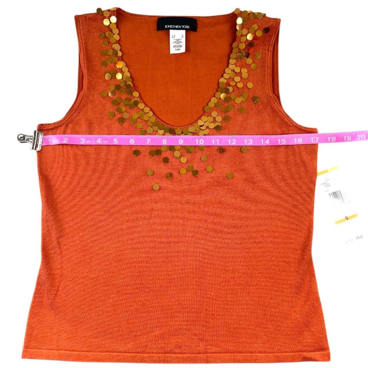 NWT Jones New York Orange Tank Top with Sequin Neckline Y2K Bohemian Style
