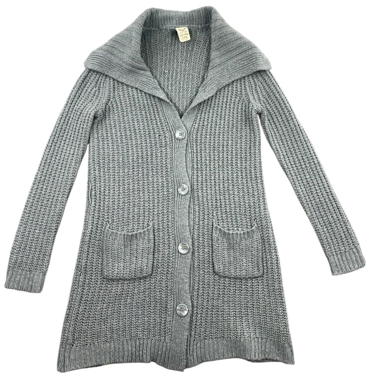 Faded Glory Longline Gray Chunky Knit Cardigan with Shawl Collar and Button Down