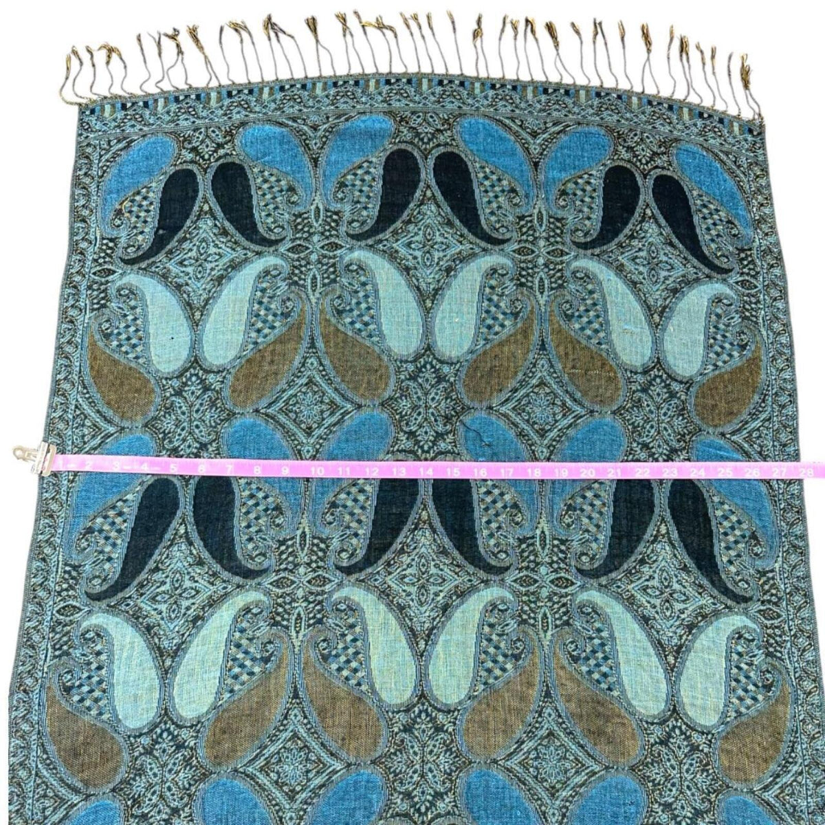 Blue Green Paisley Pashmina Silk Blend Shawl Scarf Wrap
