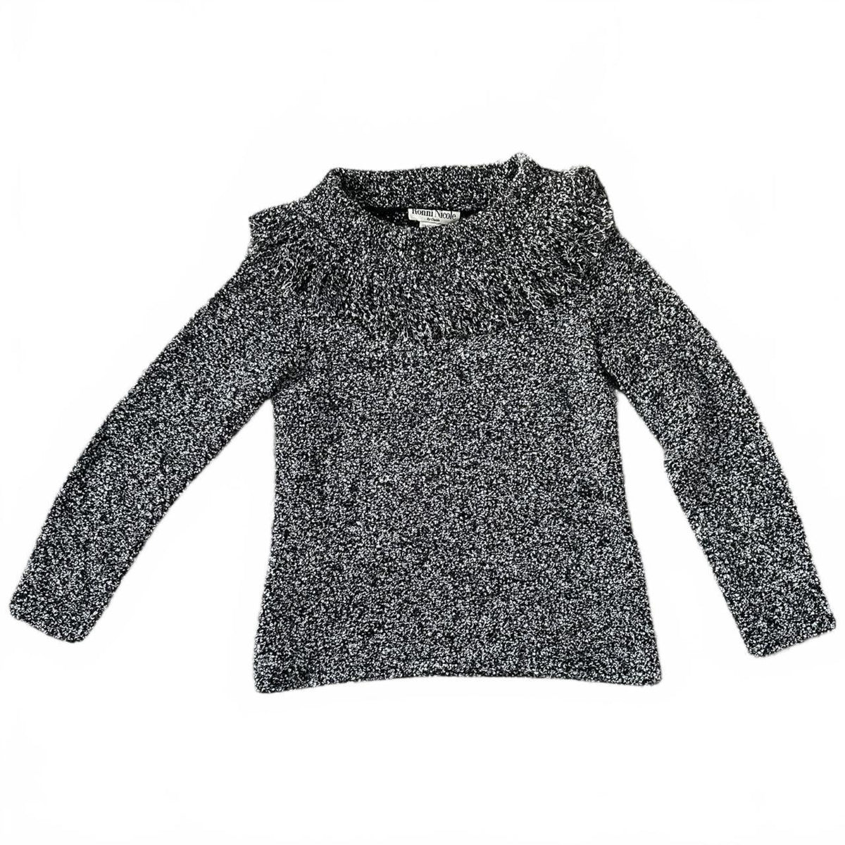 Ronni Nicole by Ouida Gray and Black Sweater with Ruffle Shoulder Detail Casual