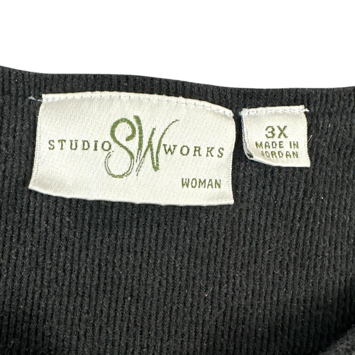 Studio Works Black and White Striped Split Neck Knit Top