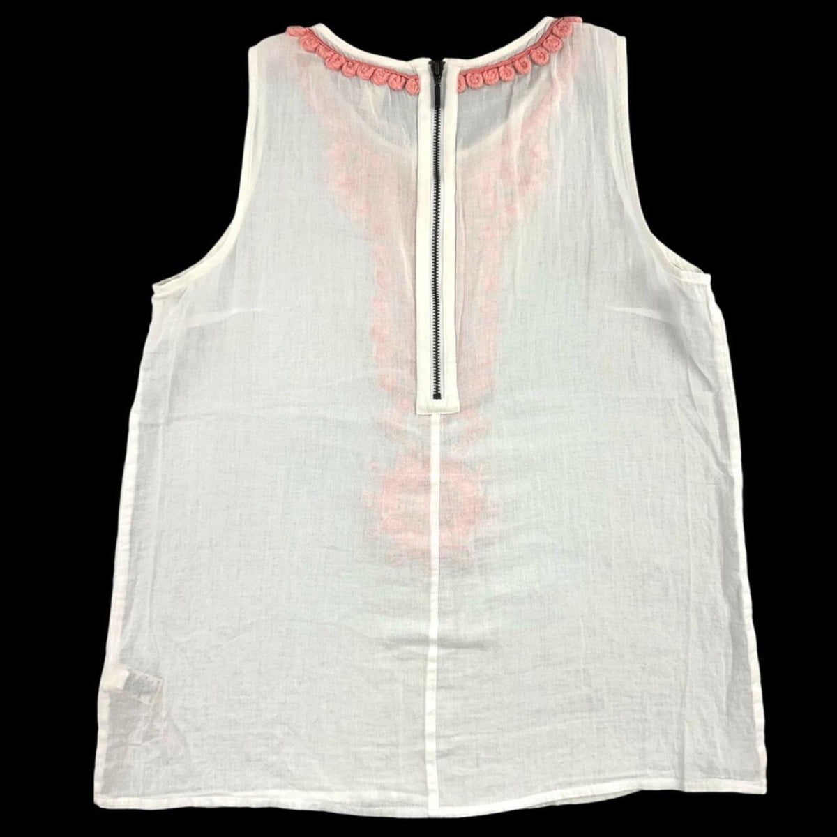 Banana Republic Sleeveless Tank Top White Linen Blend with Coral Pink Boho