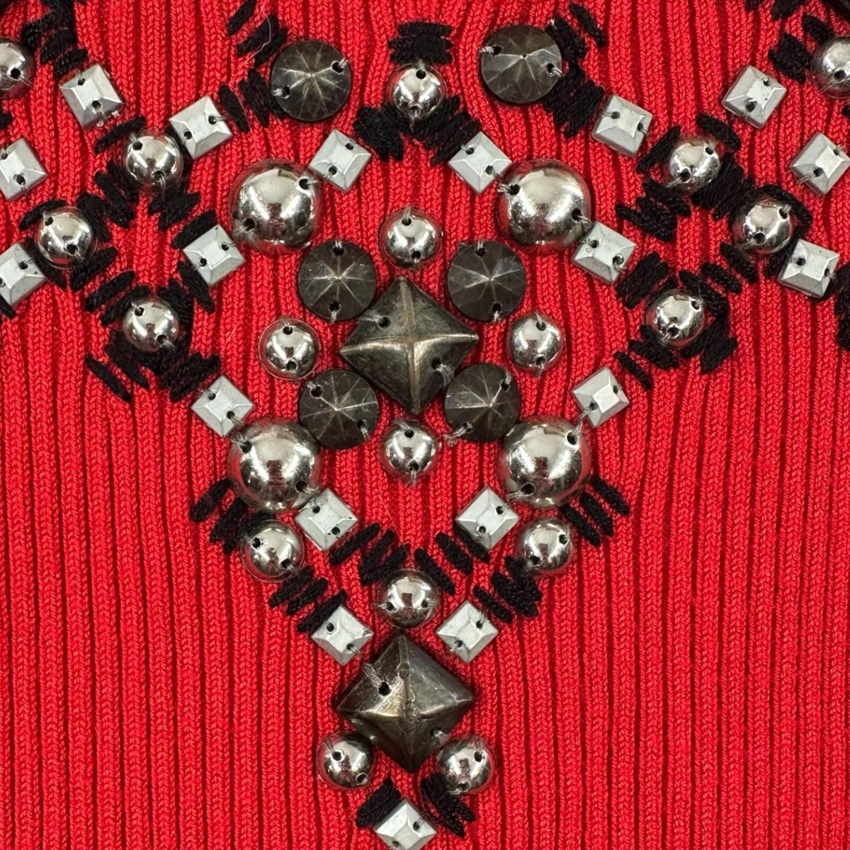 Ruby Rd. Red Ribbed Tank Top with Beaded V Neckline Y2K Indie Whimsigoth