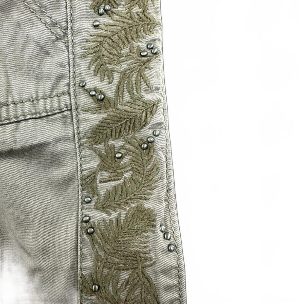 Y2K Khaki Gray Cropped Cargo Pants with Embroidered Side Detail