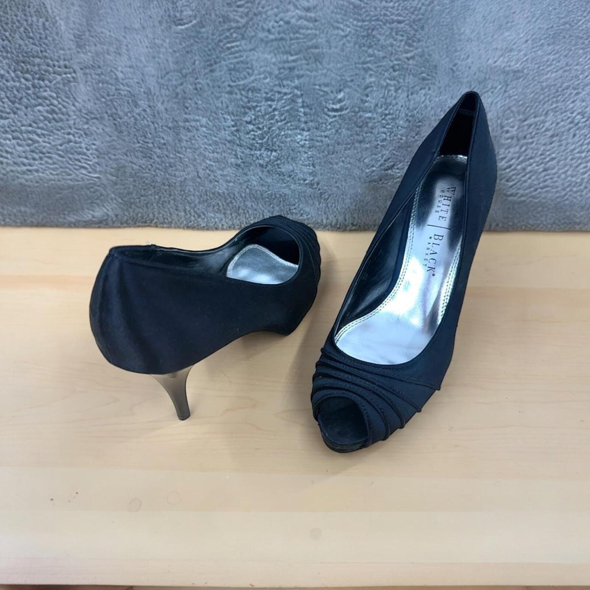 White House Black Market Jordin Black Satin Peep Toe Pumps