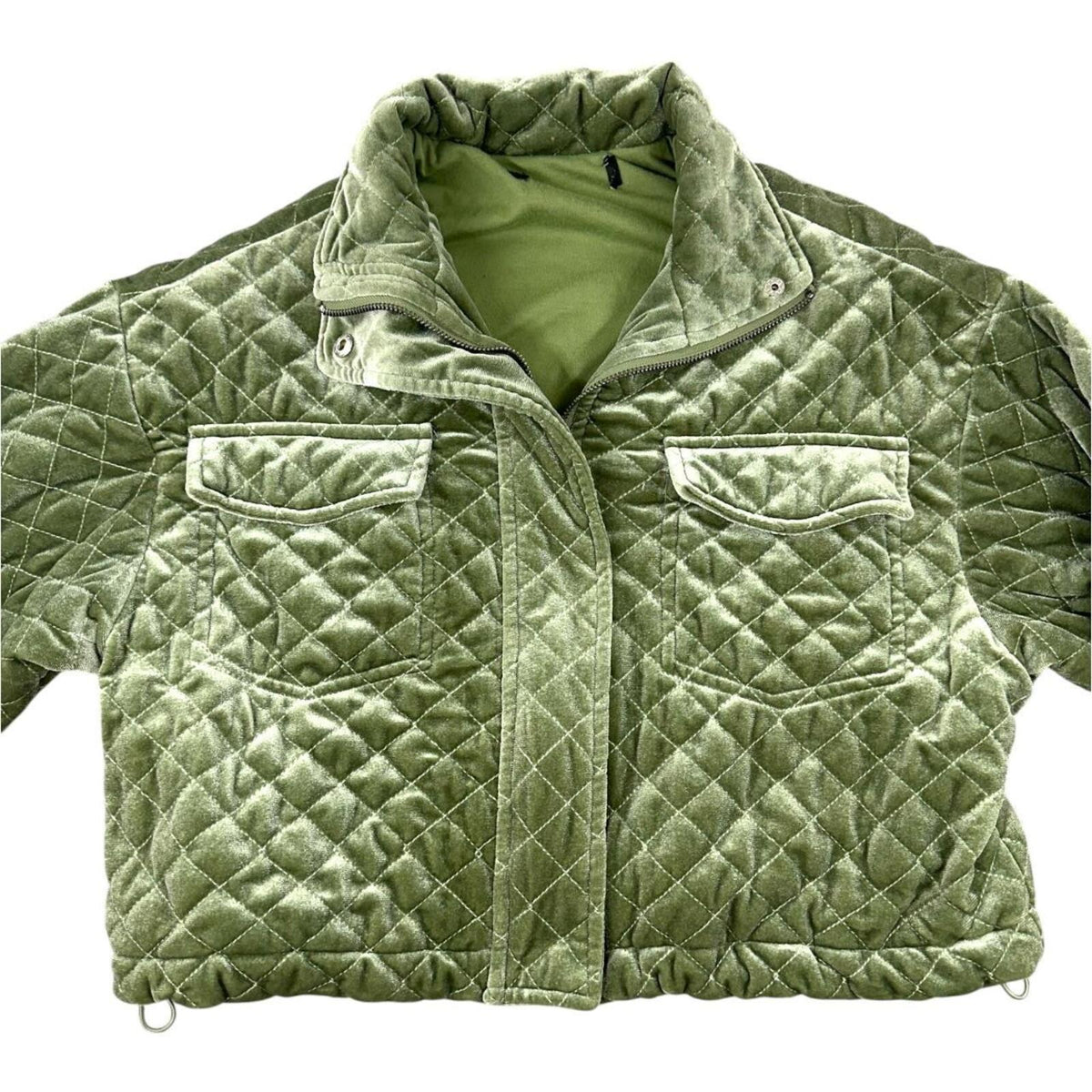 Forever 21 Quilted Velvet Jacket Sage Green Cropped Bomber Jacket Y2K Fairycore