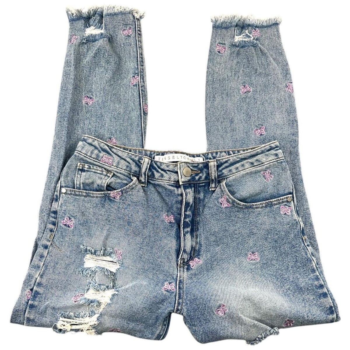 Tinseltown Butterfly Embroidered Distressed Mom Jeans High Rise Y2K Fairycore