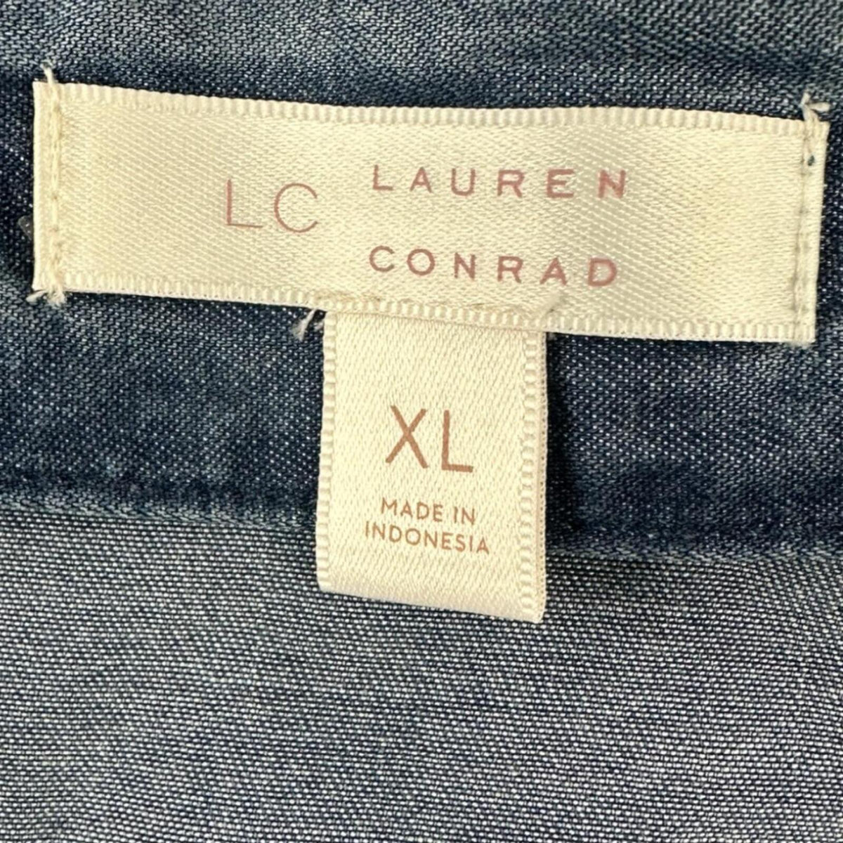 Lauren Conrad Denim V Neck Button Up Puff Sleeve Blouse