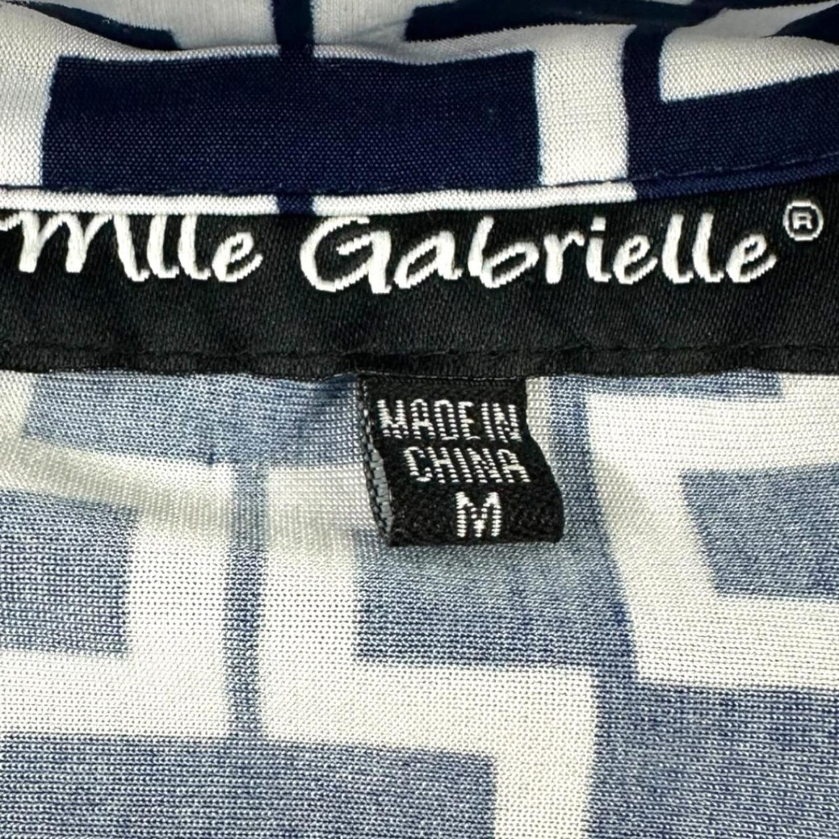 Mlle Gabrielle Blue and White Geometric Print Dress with Belt Preppy Coquette