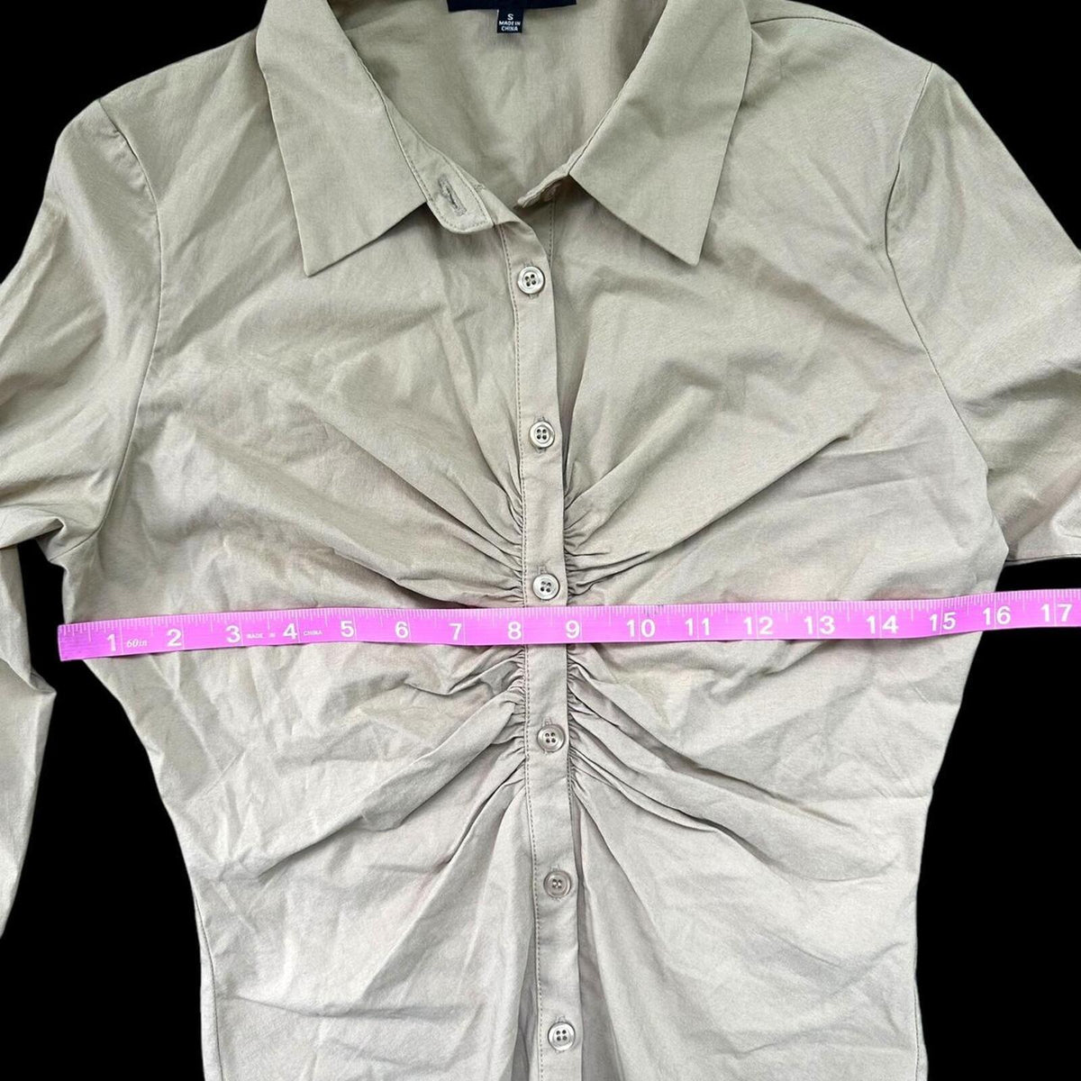 Love Tree Tan Cream Ruched Long Sleeve Button Up Top Indie Preppy Bohemian