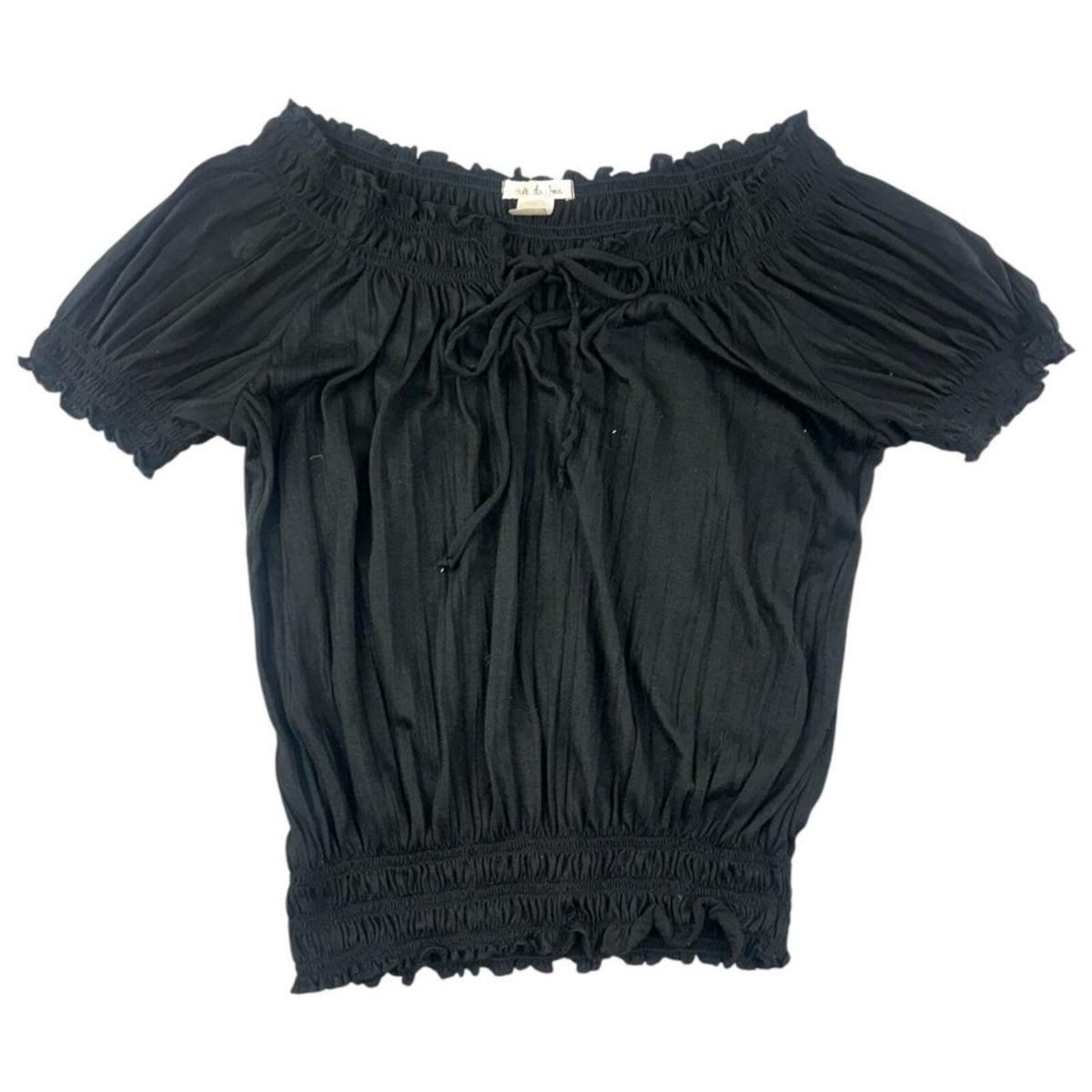 Belle Du Jour Black Off The Shoulder Smocked Waist Peasant Top Bohemian Y2K