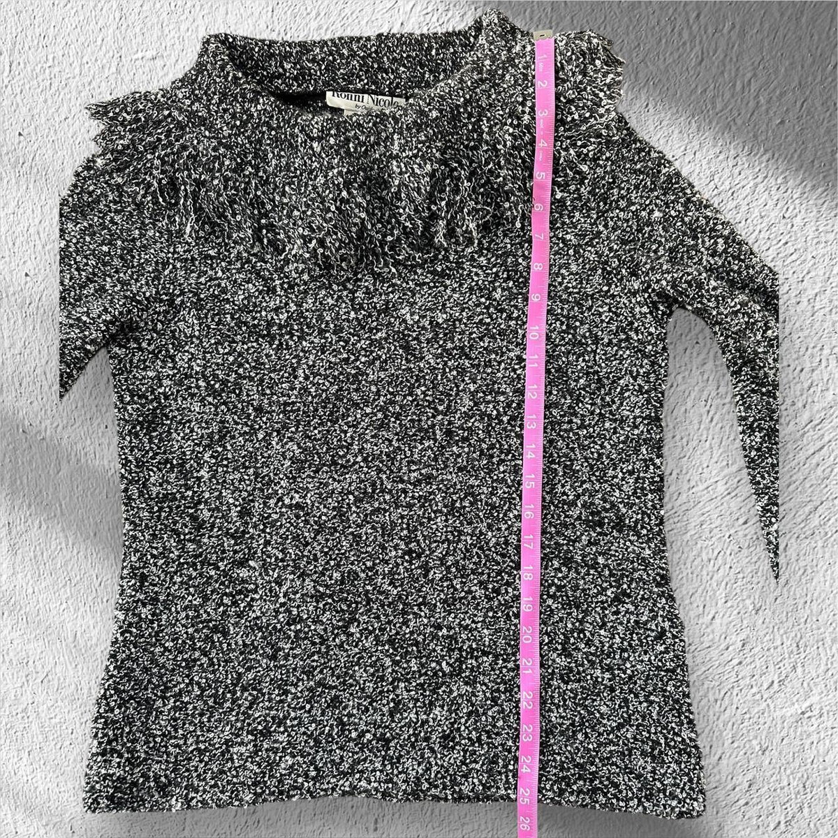 Ronni Nicole by Ouida Gray and Black Sweater with Ruffle Shoulder Detail Casual