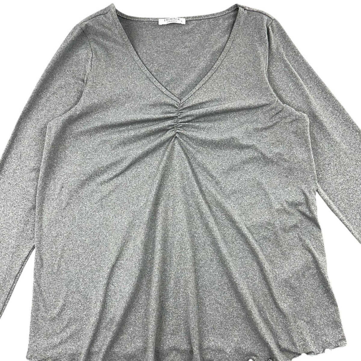 Ekouaer Grey Ruched V Neck Top Y2K Style