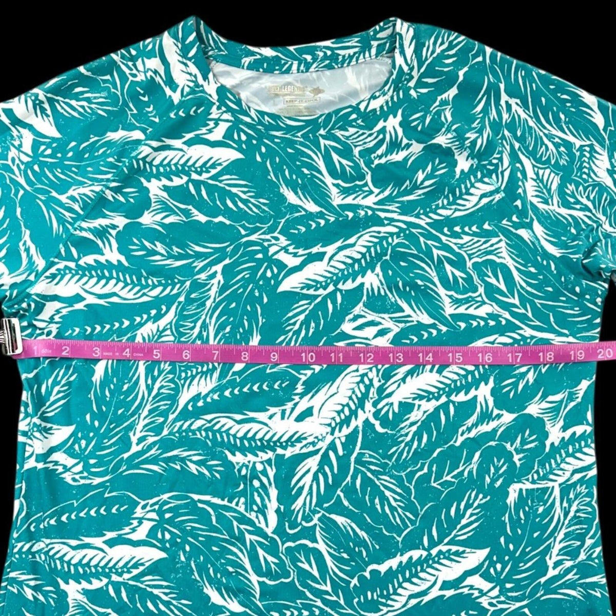 Reel Legends Long Sleeve Swim Shirt Blue Teal Leaf Pattern UPF Sun Shirt