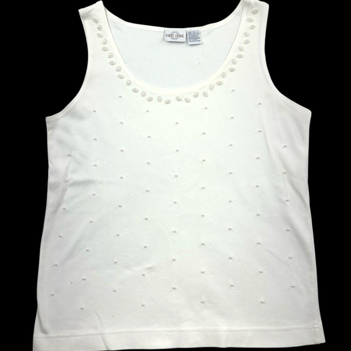 First Issue by Liz Claiborne White Rhinestone Embellished Tank Top