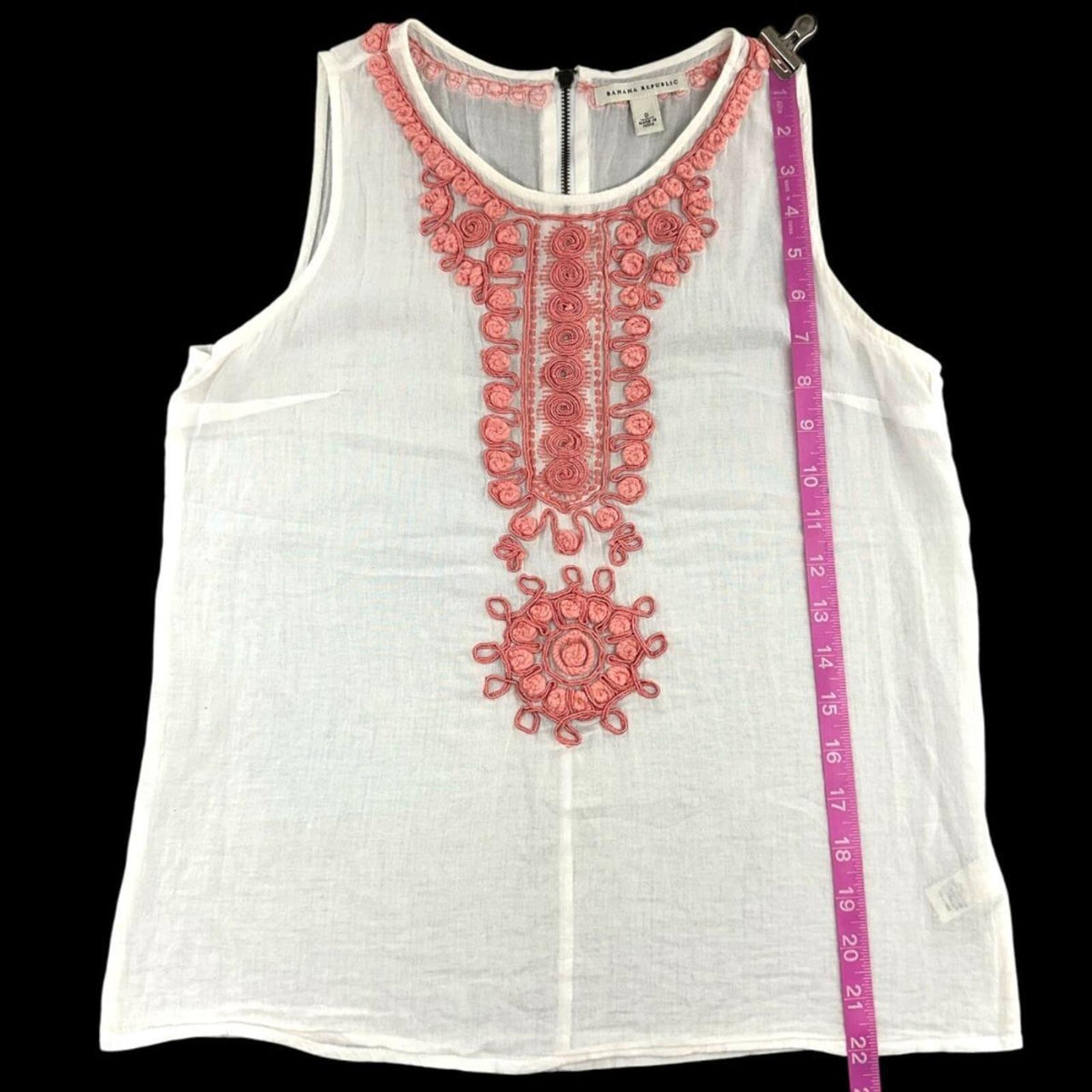 Banana Republic Sleeveless Tank Top White Linen Blend with Coral Pink Boho